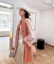 Winter Velvet Mink Fur and Wool Overcoat