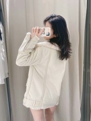 Women Rabbit Fur Lining Casual Sheepskin Jacket with Belts