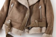 Women Rabbit Fur Lining Casual Sheepskin Jacket with Belts