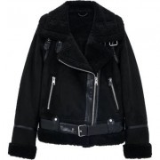 Women Rabbit Fur Lining Casual Sheepskin Jacket with Belts