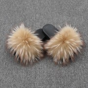 Womens Real Raccoon Fur Slides Extra Fluffy Slippers Furry Slides Multicolor