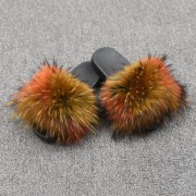 Womens Real Raccoon Fur Slides Extra Fluffy Slippers Furry Slides Multicolor