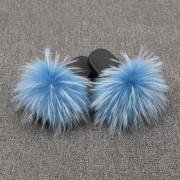Womens Real Raccoon Fur Slides Extra Fluffy Slippers Furry Slides Multicolor