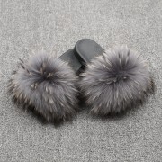 Womens Real Raccoon Fur Slides Extra Fluffy Slippers Furry Slides Multicolor