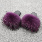 Womens Real Raccoon Fur Slides Extra Fluffy Slippers Furry Slides Multicolor