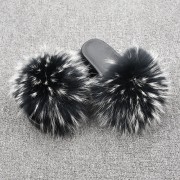 Womens Real Raccoon Fur Slides Extra Fluffy Slippers Furry Slides Multicolor