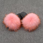 Womens Real Raccoon Fur Slides Extra Fluffy Slippers Furry Slides Multicolor