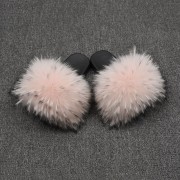 Womens Real Raccoon Fur Slides Extra Fluffy Slippers Furry Slides Multicolor