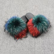 Womens Real Raccoon Fur Slides Extra Fluffy Slippers Furry Slides Multicolor