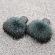 Womens Real Raccoon Fur Slides Extra Fluffy Slippers Furry Slides Multicolor