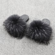 Womens Real Raccoon Fur Slides Extra Fluffy Slippers Furry Slides Multicolor