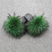 Womens Real Raccoon Fur Slides Extra Fluffy Slippers Furry Slides Multicolor