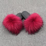 Womens Real Raccoon Fur Slides Extra Fluffy Slippers Furry Slides Multicolor