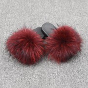 Womens Real Raccoon Fur Slides Extra Fluffy Slippers Furry Slides Multicolor