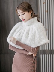 Real Knitted Mink Fur Bolero Stole Poncho Cape Mink Shawl Wrap