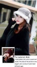 Women's 100% Fur Hat Mink Fur Hat Flower Pattern