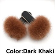Glitter Black Sole Fox Fur slides Raccoon Fur Slippers Women