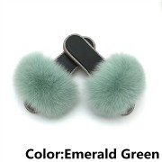 Glitter Black Sole Fox Fur slides Raccoon Fur Slippers Women