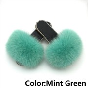 Glitter Black Sole Fox Fur slides Raccoon Fur Slippers Women