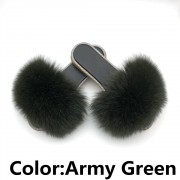 Glitter Black Sole Fox Fur slides Raccoon Fur Slippers Women