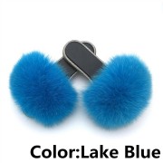 Glitter Black Sole Fox Fur slides Raccoon Fur Slippers Women