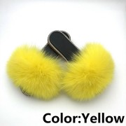 Glitter Black Sole Fox Fur slides Raccoon Fur Slippers Women