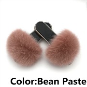 Glitter Black Sole Fox Fur slides Raccoon Fur Slippers Women