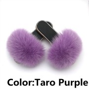 Glitter Black Sole Fox Fur slides Raccoon Fur Slippers Women