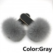 Glitter Black Sole Fox Fur slides Raccoon Fur Slippers Women