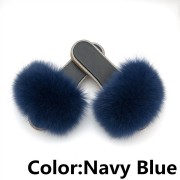 Glitter Black Sole Fox Fur slides Raccoon Fur Slippers Women