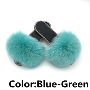 Glitter Black Sole Fox Fur slides Raccoon Fur Slippers Women