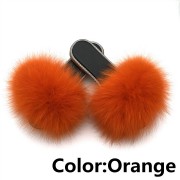 Glitter Black Sole Fox Fur slides Raccoon Fur Slippers Women