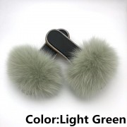 Glitter Black Sole Fox Fur slides Raccoon Fur Slippers Women