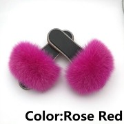 Glitter Black Sole Fox Fur slides Raccoon Fur Slippers Women