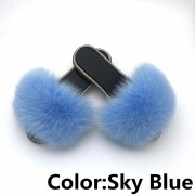Glitter Black Sole Fox Fur slides Raccoon Fur Slippers Women
