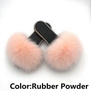 Glitter Black Sole Fox Fur slides Raccoon Fur Slippers Women