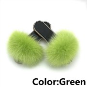 Glitter Black Sole Fox Fur slides Raccoon Fur Slippers Women