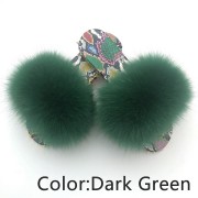 Dazzle Color Sole Fox Raccoon Fur Slides Fluffy Slippers