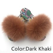 Dazzle Color Sole Fox Raccoon Fur Slides Fluffy Slippers