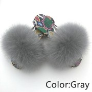 Dazzle Color Sole Fox Raccoon Fur Slides Fluffy Slippers