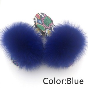 Dazzle Color Sole Fox Raccoon Fur Slides Fluffy Slippers