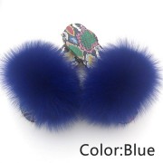 Dazzle Color Sole Fox Raccoon Fur Slides Fluffy Slippers