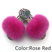 Dazzle Color Sole Fox Raccoon Fur Slides Fluffy Slippers