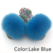 Dazzle Color Sole Fox Raccoon Fur Slides Fluffy Slippers
