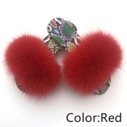 Dazzle Color Sole Fox Raccoon Fur Slides Fluffy Slippers