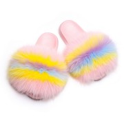 Multicolor Fur Slides Womens Fox Fur Slippers