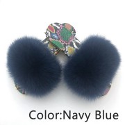 Dazzle Color Sole Fox Raccoon Fur Slides Fluffy Slippers