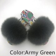 Dazzle Color Sole Fox Raccoon Fur Slides Fluffy Slippers