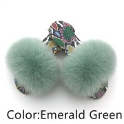 Dazzle Color Sole Fox Raccoon Fur Slides Fluffy Slippers