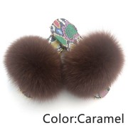 Dazzle Color Sole Fox Raccoon Fur Slides Fluffy Slippers